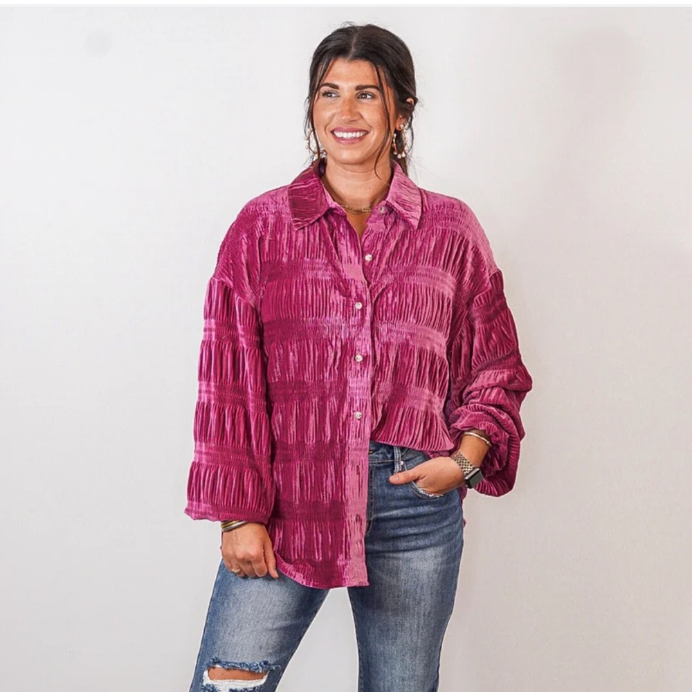 Mauve velvet button down top by Pink Lily